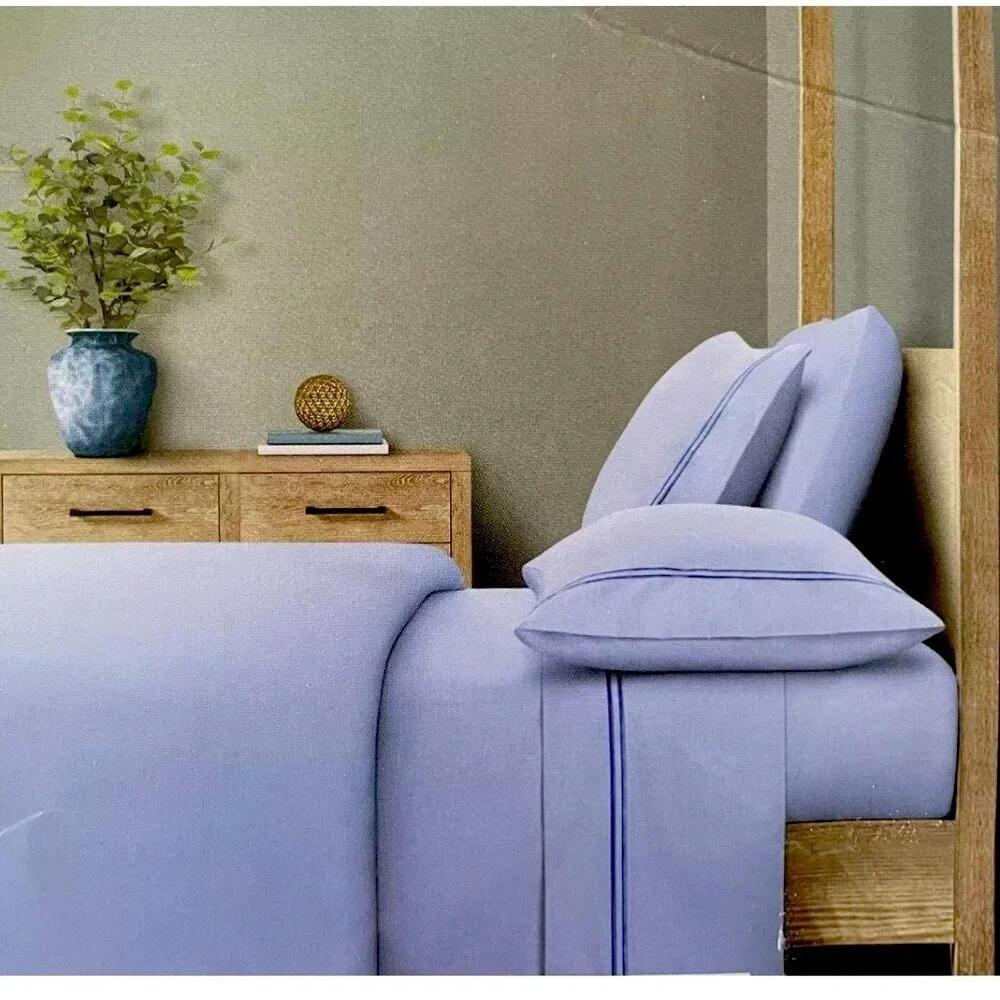 Brooks Brothers Brooks Embroidered Blue Cotton TWIN XL Sheet Set 3pc